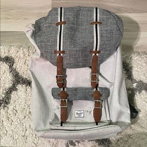Herschel- Gray and White Backpack with Brown Accents